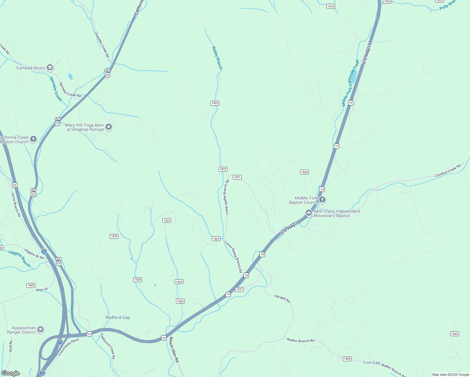 map of restaurants, bars, coffee shops, grocery stores, and more near 854 Lower Bailey Branch Road in Mars Hill
