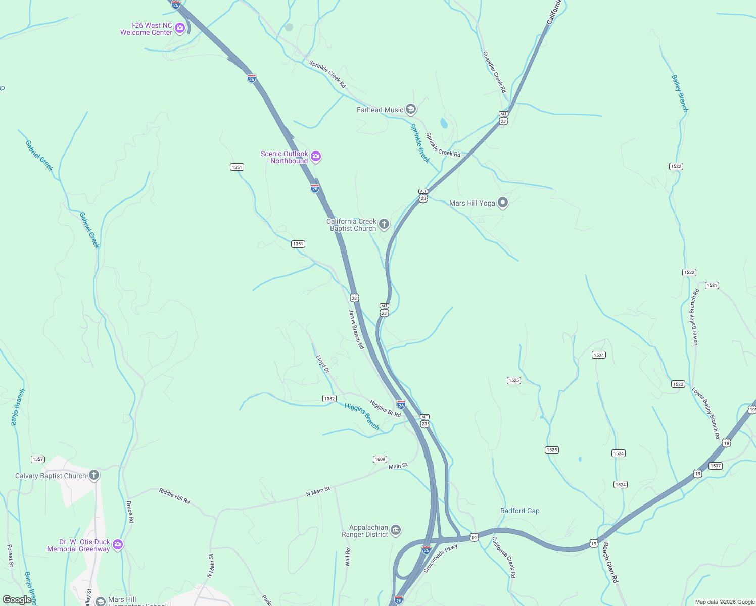 map of restaurants, bars, coffee shops, grocery stores, and more near 4739 U.S. 23 in Mars Hill
