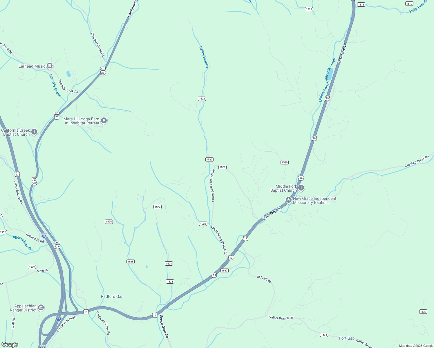 map of restaurants, bars, coffee shops, grocery stores, and more near 854 Lower Bailey Branch Road in Mars Hill