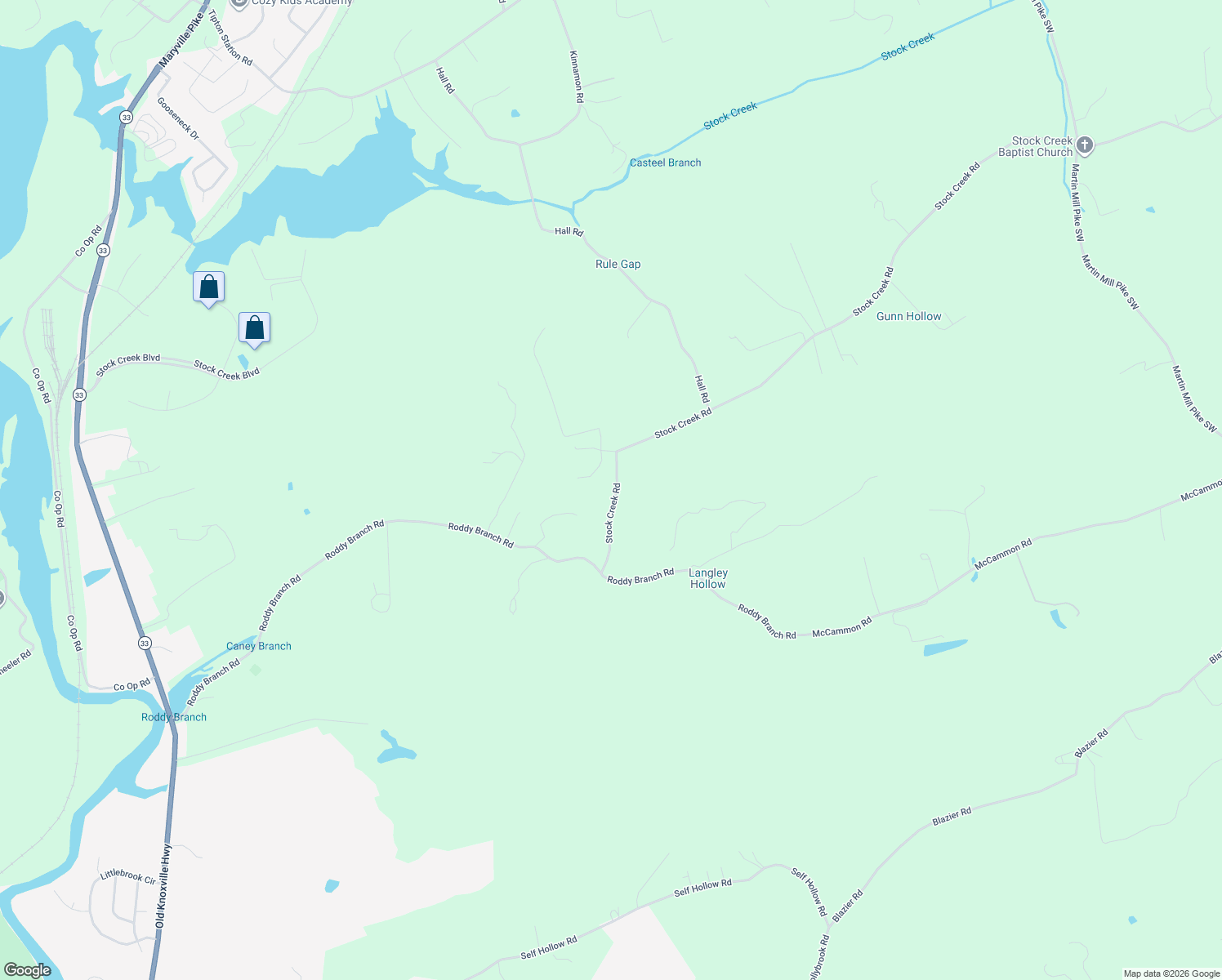 map of restaurants, bars, coffee shops, grocery stores, and more near 4349 Stock Creek Road in Knoxville