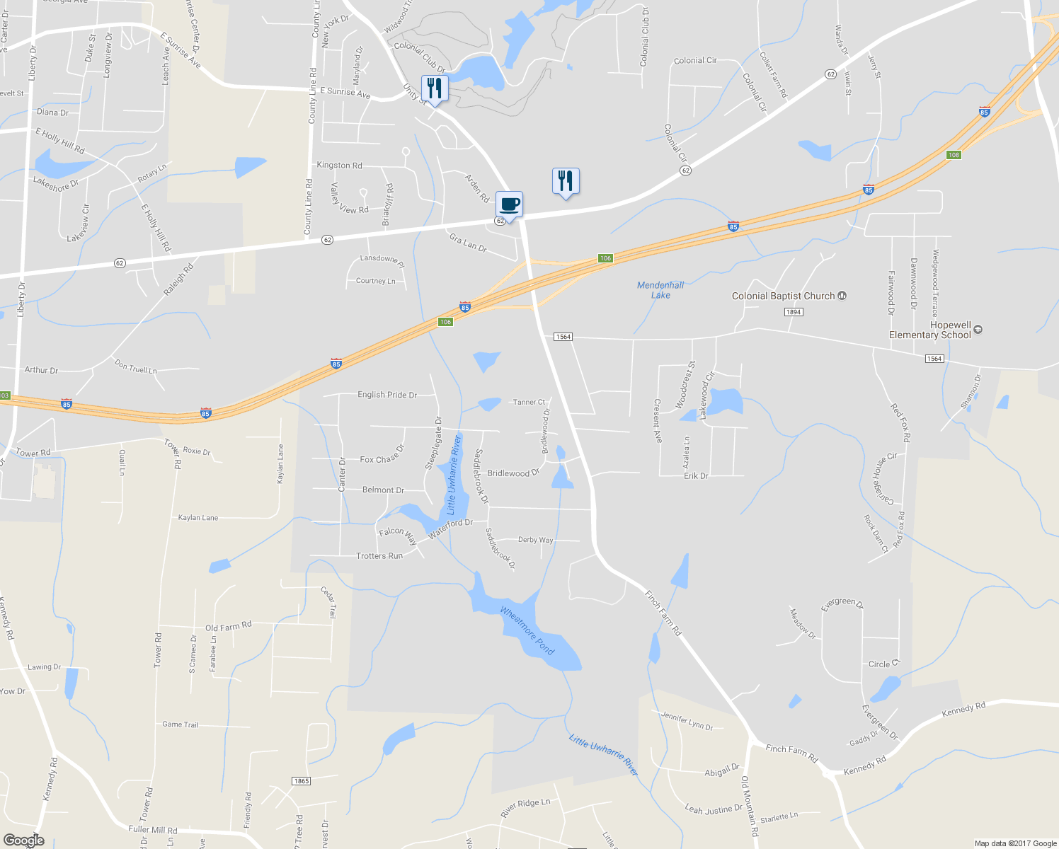 map of restaurants, bars, coffee shops, grocery stores, and more near 6990 Winners Circle in Trinity