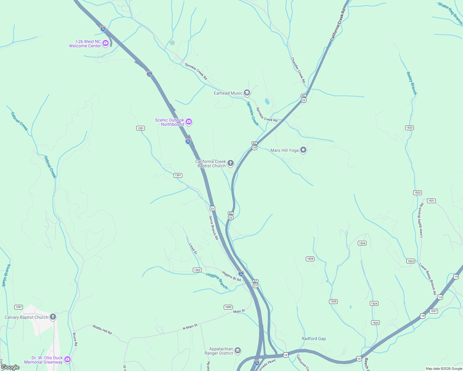 map of restaurants, bars, coffee shops, grocery stores, and more near 1 Poplar Cove Road in Mars Hill