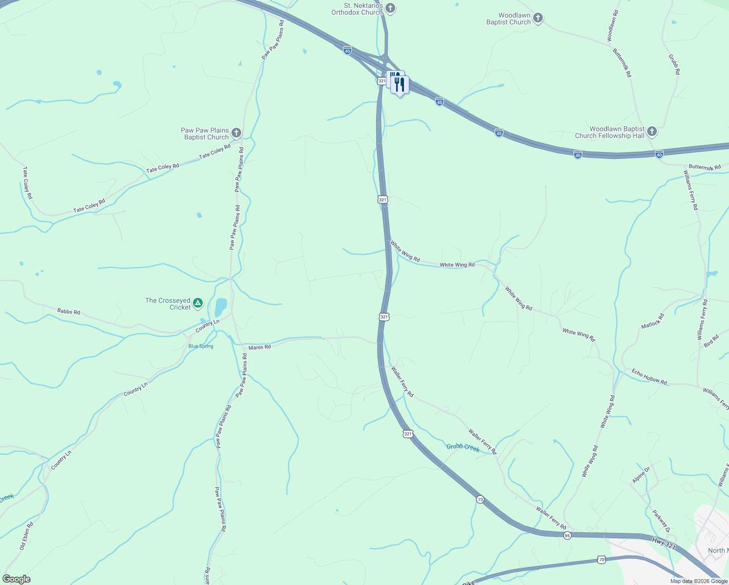 map of restaurants, bars, coffee shops, grocery stores, and more near 300 Montview Drive in Lenoir City