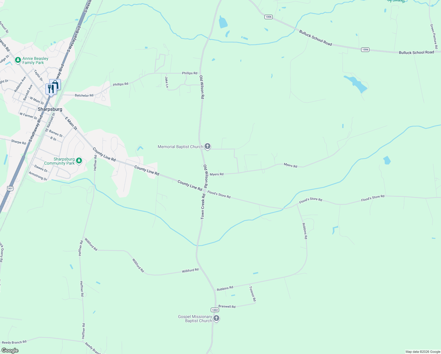 map of restaurants, bars, coffee shops, grocery stores, and more near 94 Myers Rd in Rocky Mt