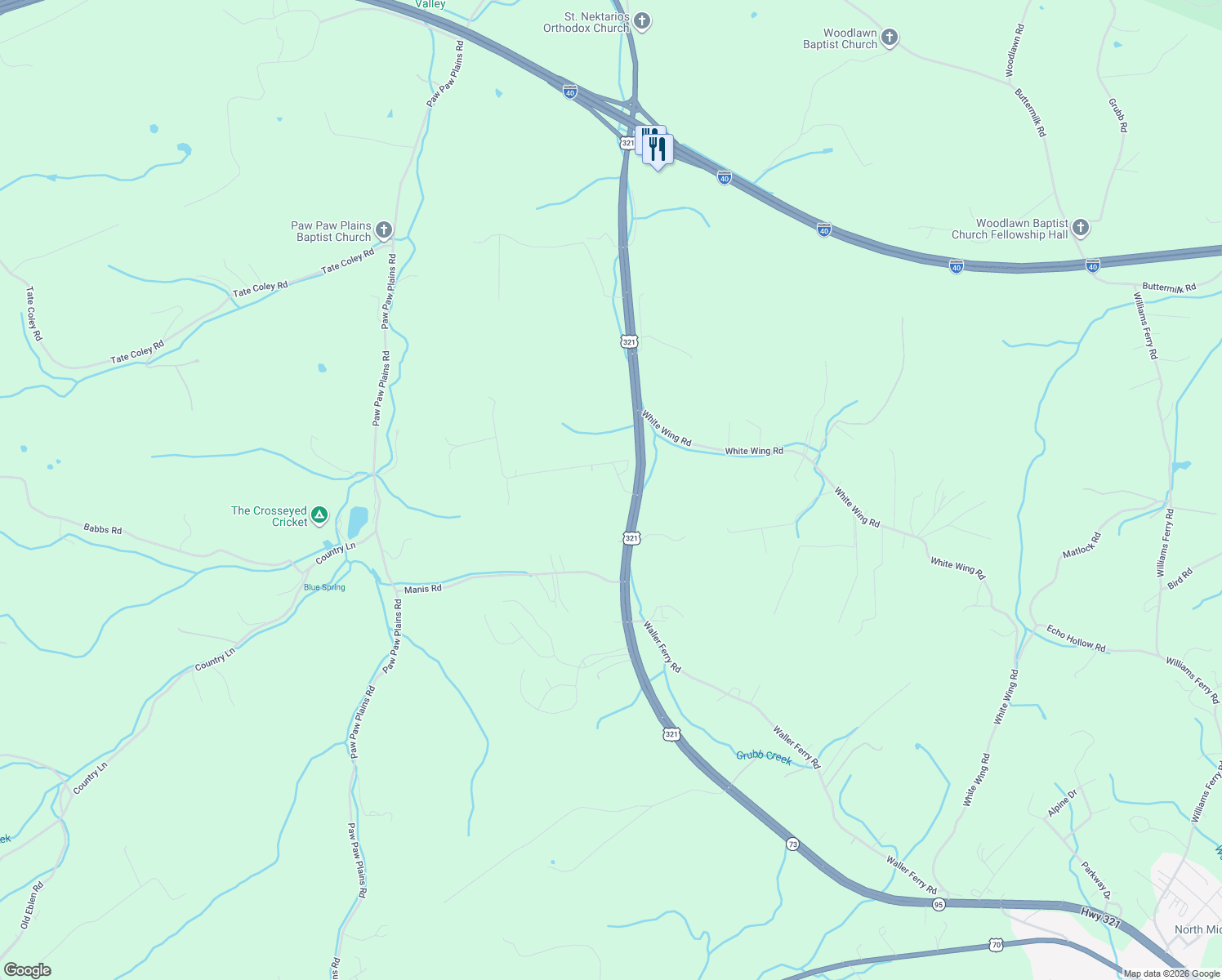 map of restaurants, bars, coffee shops, grocery stores, and more near 300 Montview Drive in Lenoir City