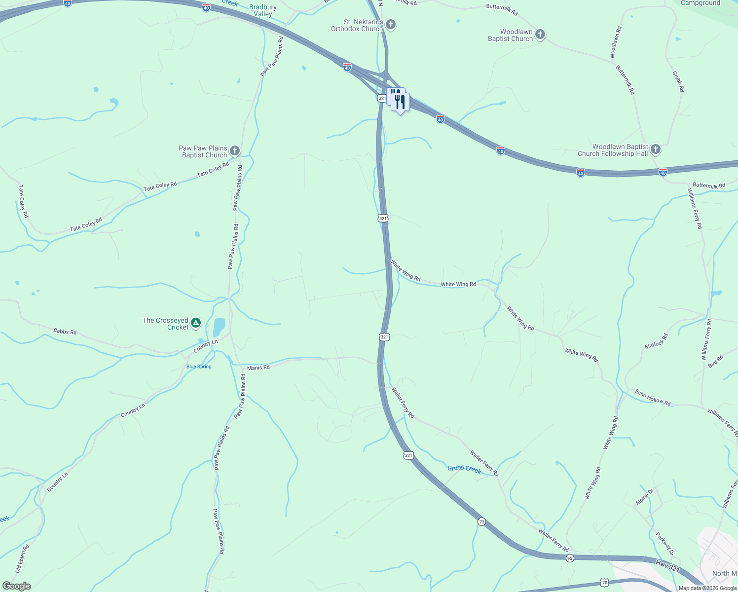 map of restaurants, bars, coffee shops, grocery stores, and more near 444 Montview Drive in Lenoir City