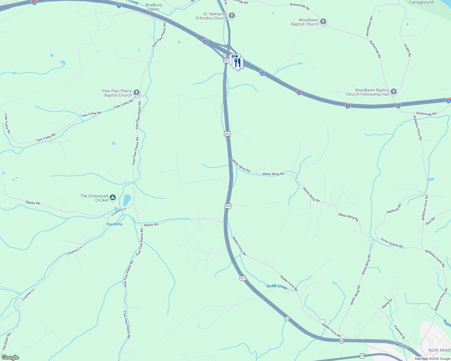 map of restaurants, bars, coffee shops, grocery stores, and more near 300 Montview Drive in Lenoir City