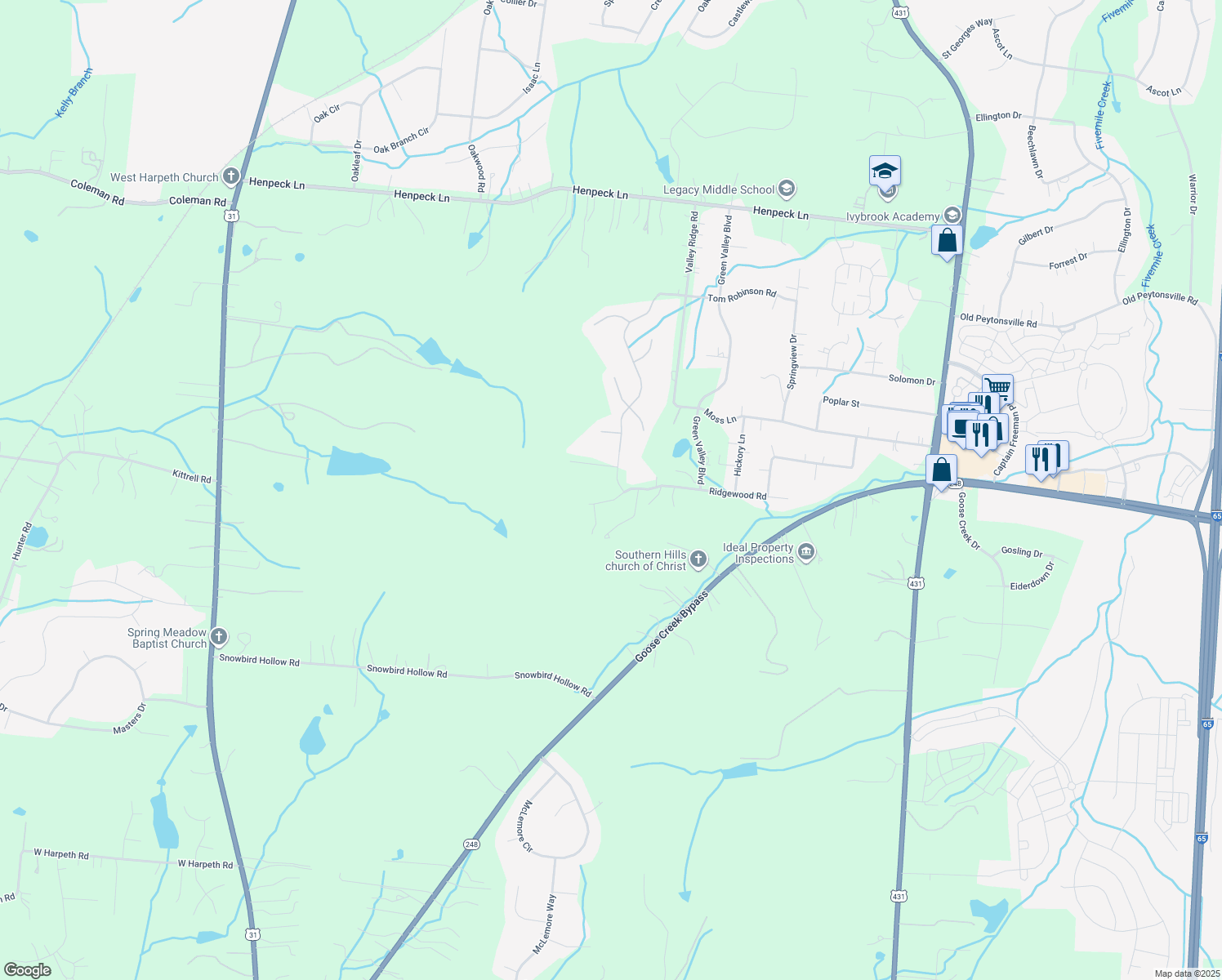 map of restaurants, bars, coffee shops, grocery stores, and more near 500 Ridgewood Road in Franklin