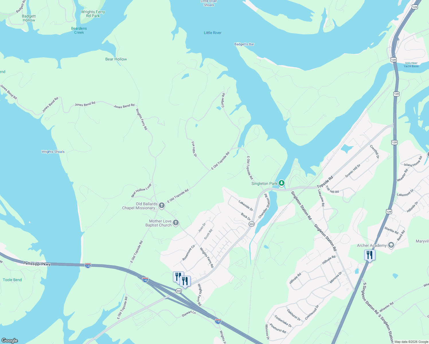 map of restaurants, bars, coffee shops, grocery stores, and more near 1747 East Old Topside Road in Louisville