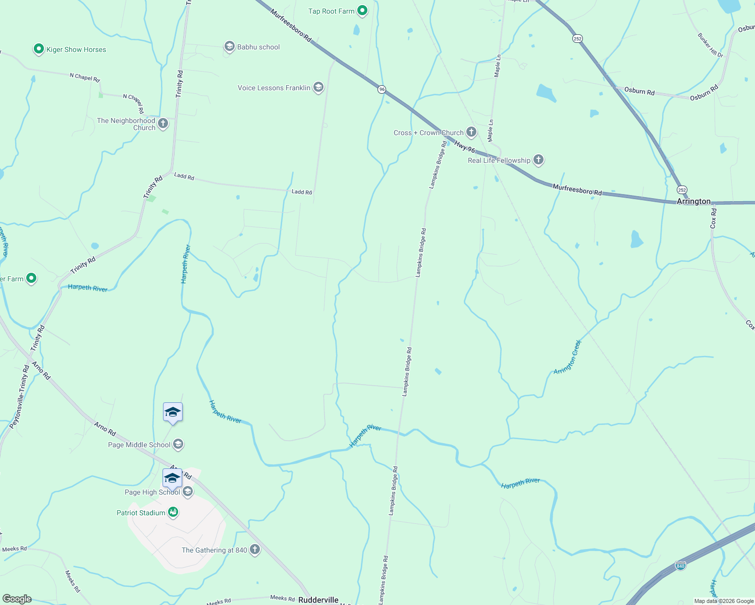 map of restaurants, bars, coffee shops, grocery stores, and more near 6261 Lampkins Bridge Rd in Williamson