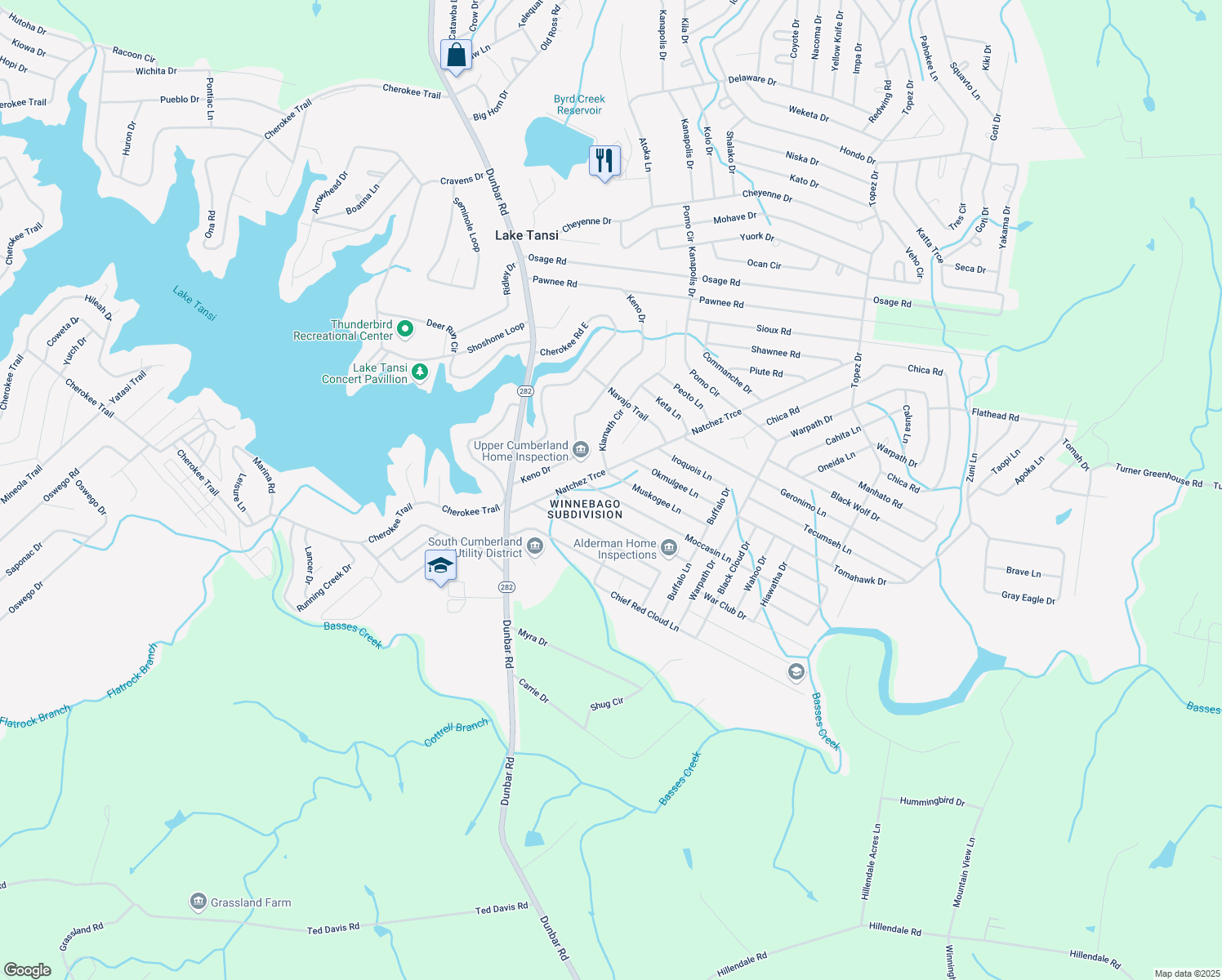map of restaurants, bars, coffee shops, grocery stores, and more near 4011 Moccasin Ln in Crossville