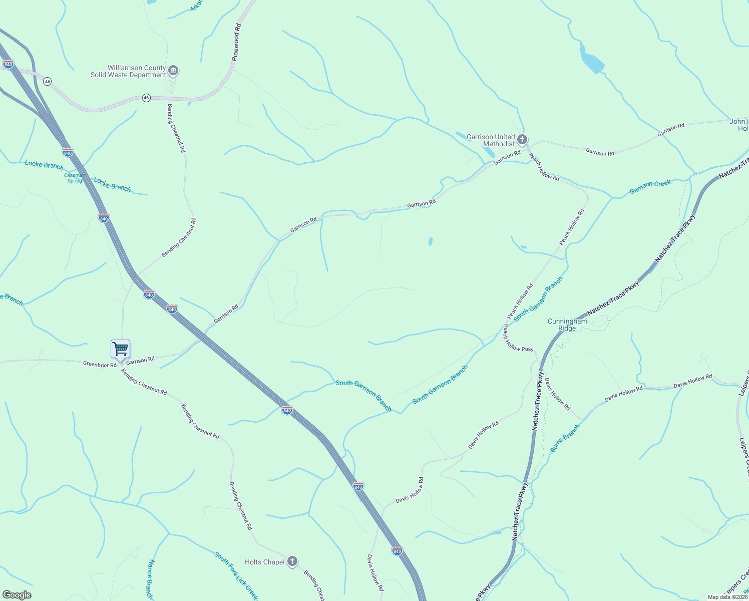 map of restaurants, bars, coffee shops, grocery stores, and more near 6011 Garrison Road in Franklin