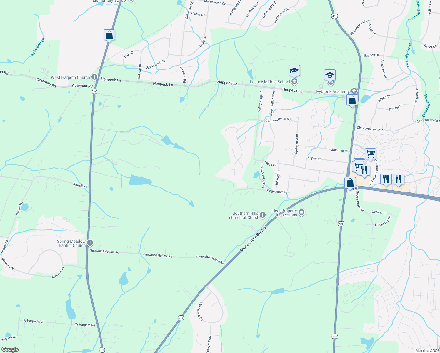 map of restaurants, bars, coffee shops, grocery stores, and more near 106 Dogwood Lane in Franklin