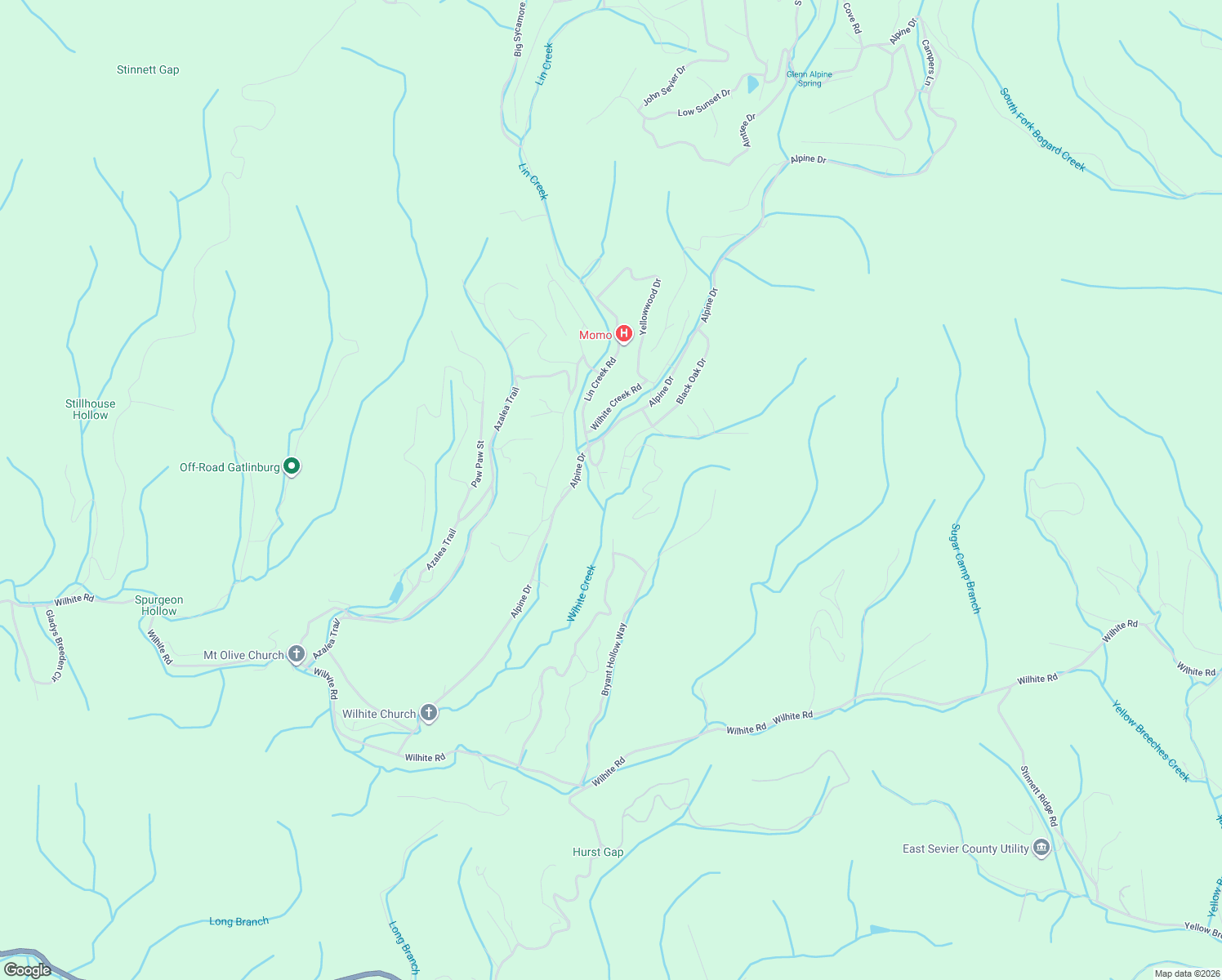 map of restaurants, bars, coffee shops, grocery stores, and more near 1047 Lin Creek Drive in Sevierville