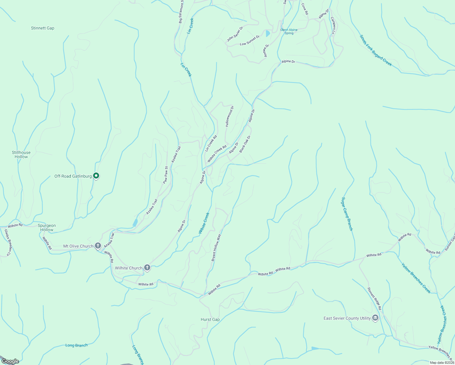 map of restaurants, bars, coffee shops, grocery stores, and more near 1659 Butternut Lane in Sevierville