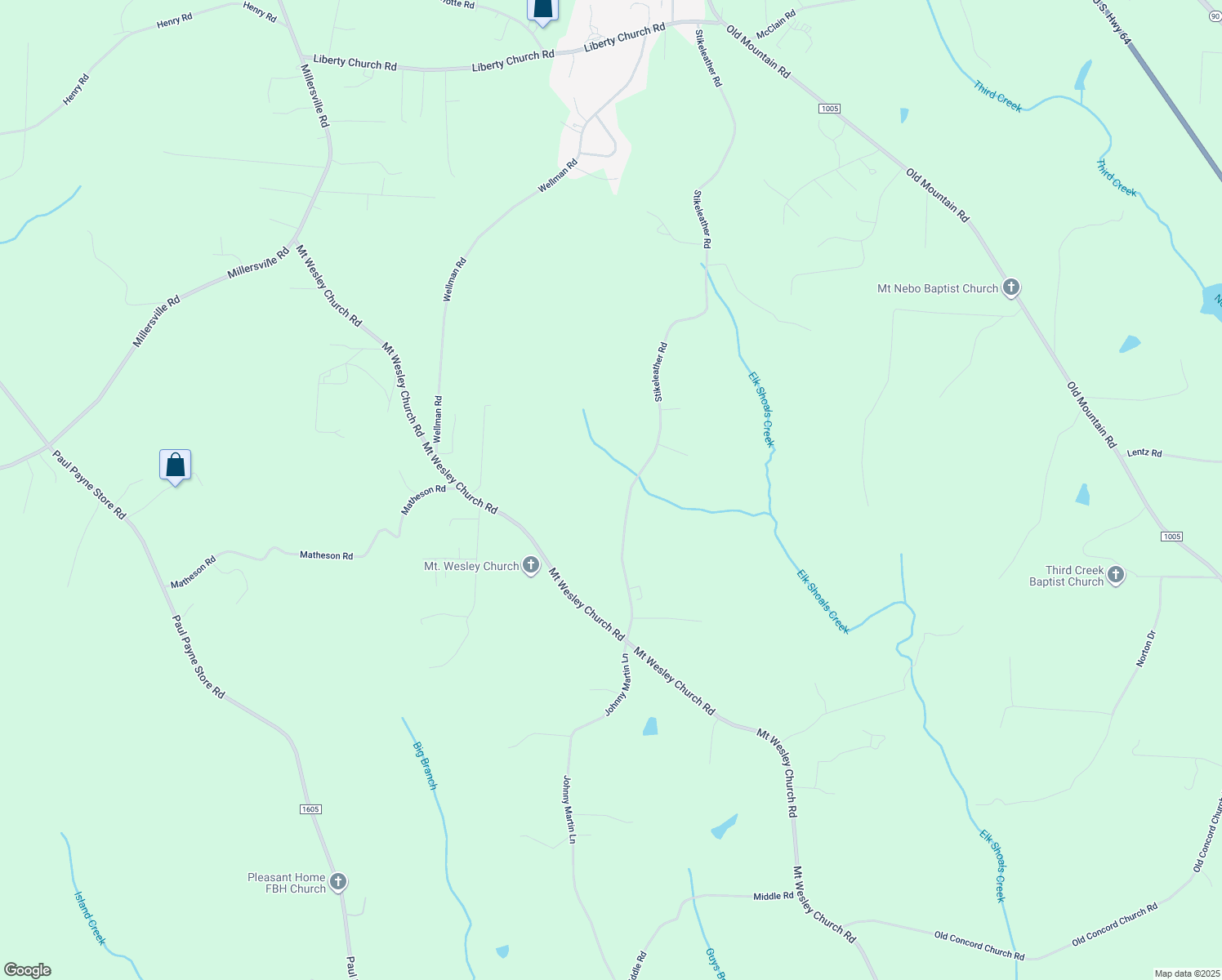 map of restaurants, bars, coffee shops, grocery stores, and more near Mount Wesley Church Road in Taylorsville