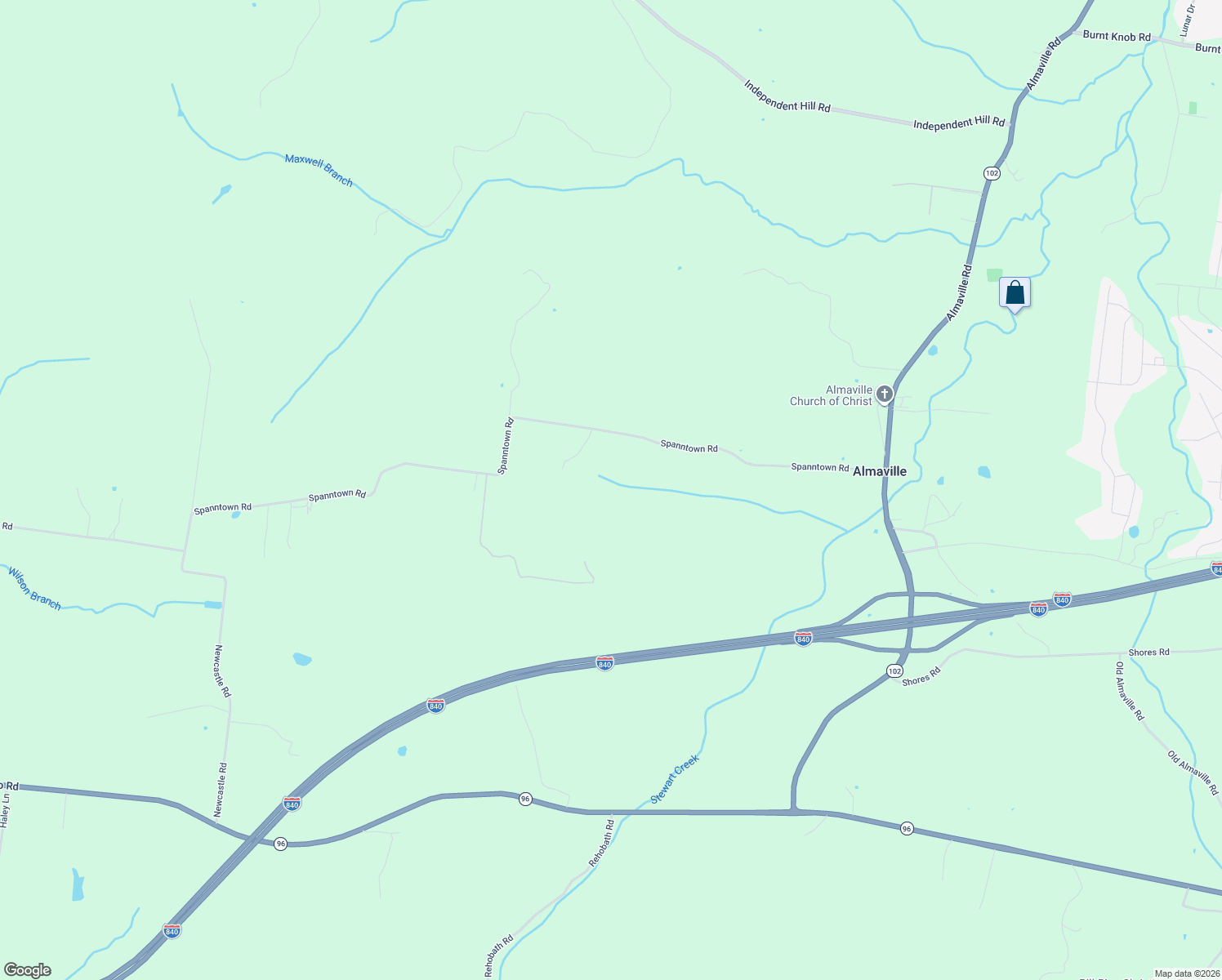 map of restaurants, bars, coffee shops, grocery stores, and more near 9885 Spanntown Road in Arrington