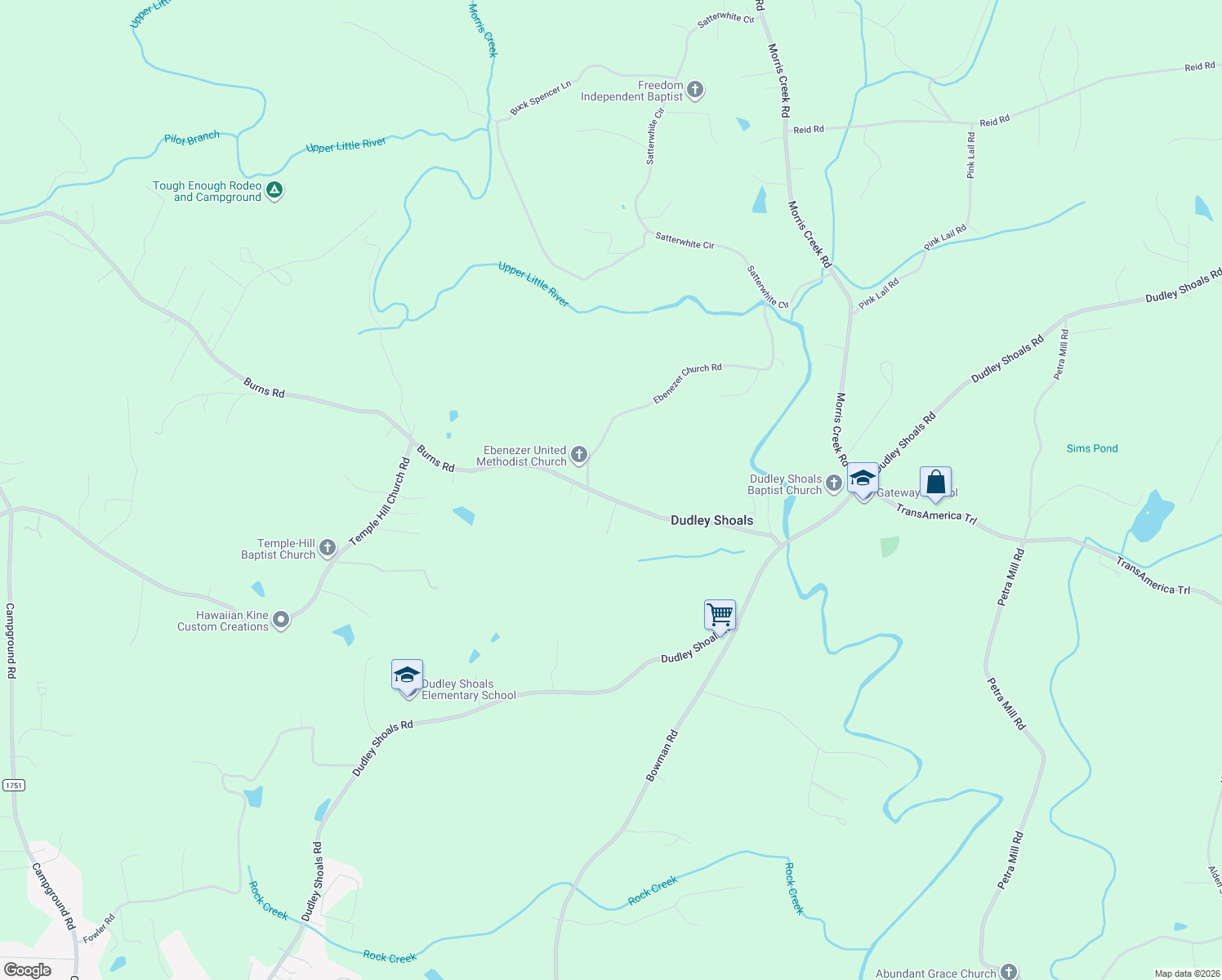 map of restaurants, bars, coffee shops, grocery stores, and more near 4976 Burns Road in Granite Falls