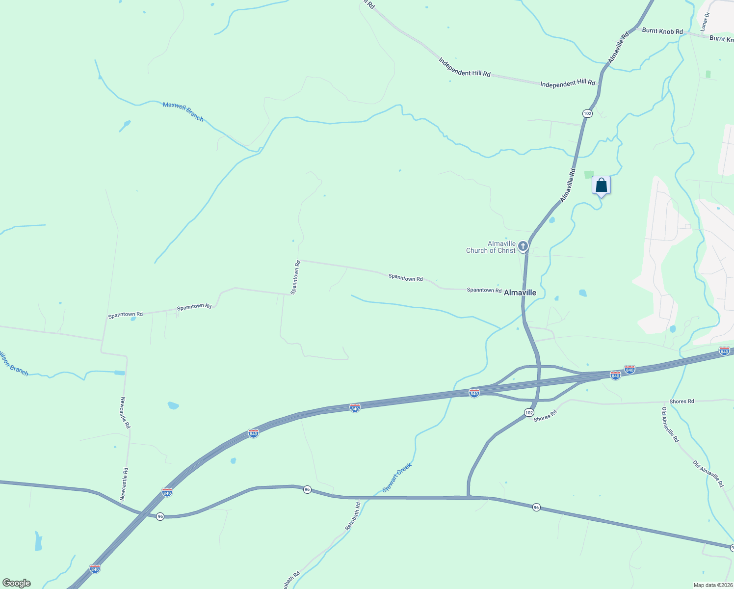 map of restaurants, bars, coffee shops, grocery stores, and more near 9885 Spanntown Road in Arrington