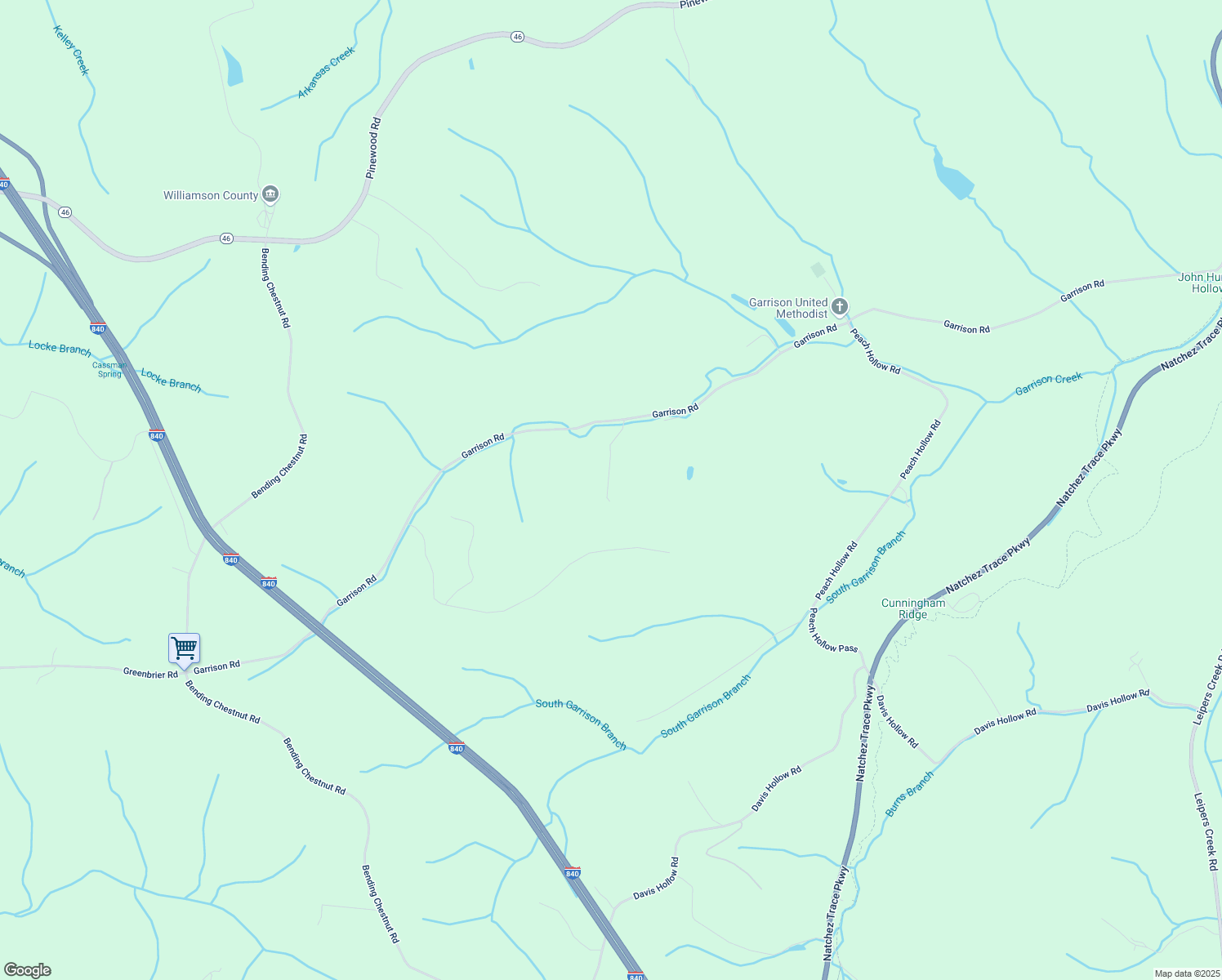 map of restaurants, bars, coffee shops, grocery stores, and more near 5861 Garrison Road in Franklin