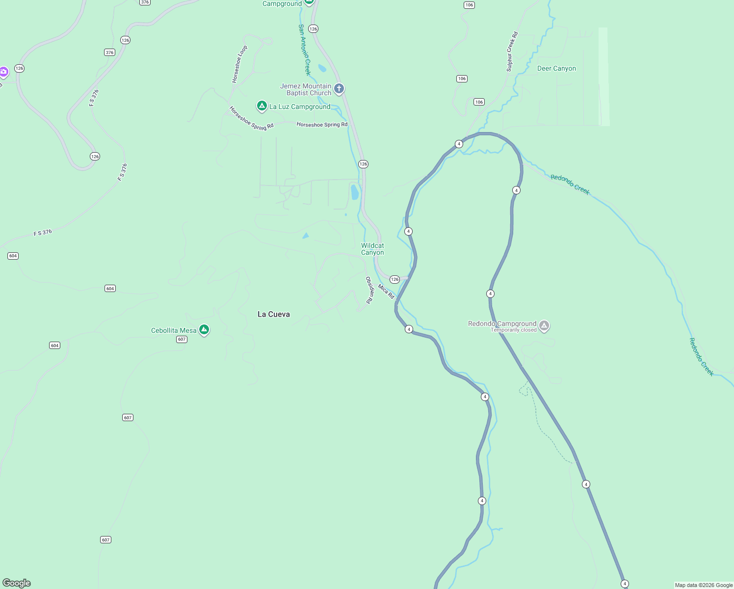 map of restaurants, bars, coffee shops, grocery stores, and more near 92 Mica Road in Jemez Springs