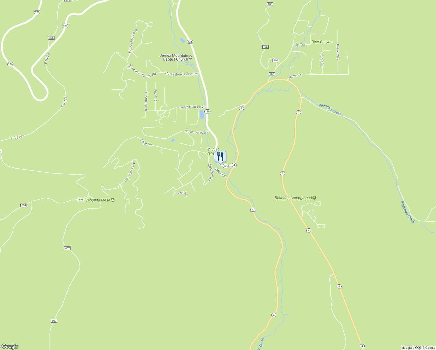 map of restaurants, bars, coffee shops, grocery stores, and more near 92 Mica Road in Jemez Springs