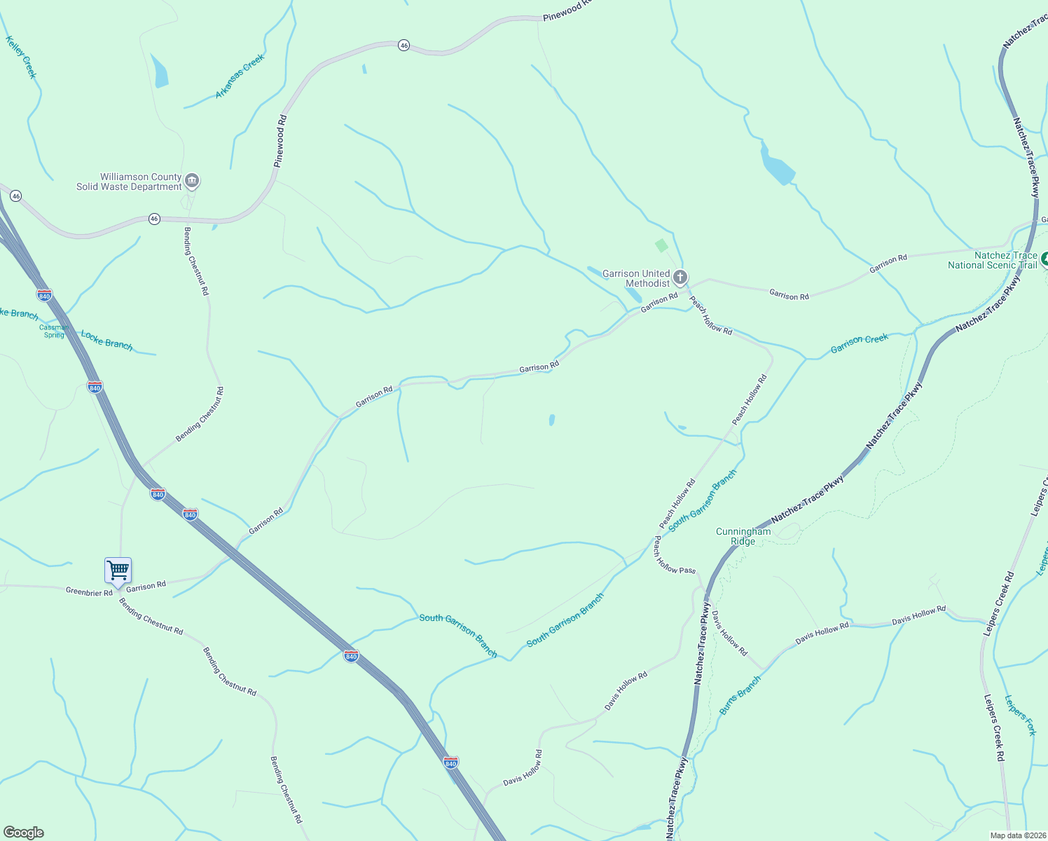 map of restaurants, bars, coffee shops, grocery stores, and more near 5861 Garrison Road in Franklin