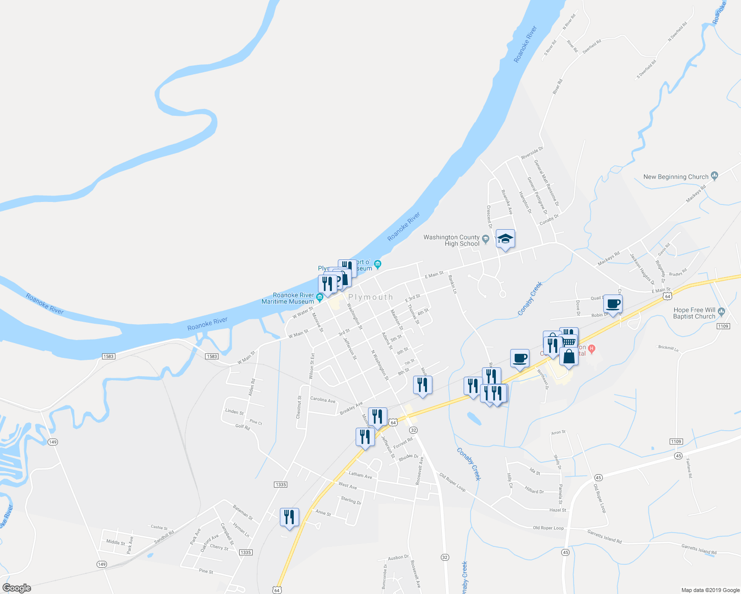 map of restaurants, bars, coffee shops, grocery stores, and more near in Plymouth