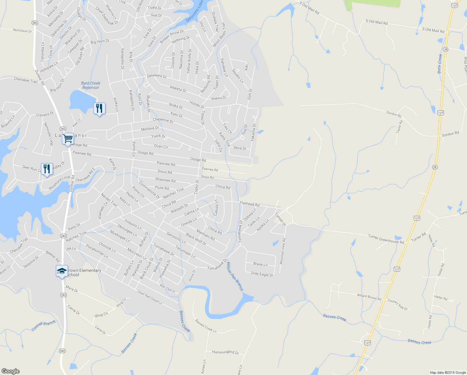map of restaurants, bars, coffee shops, grocery stores, and more near 4149 Chica Road in Crossville