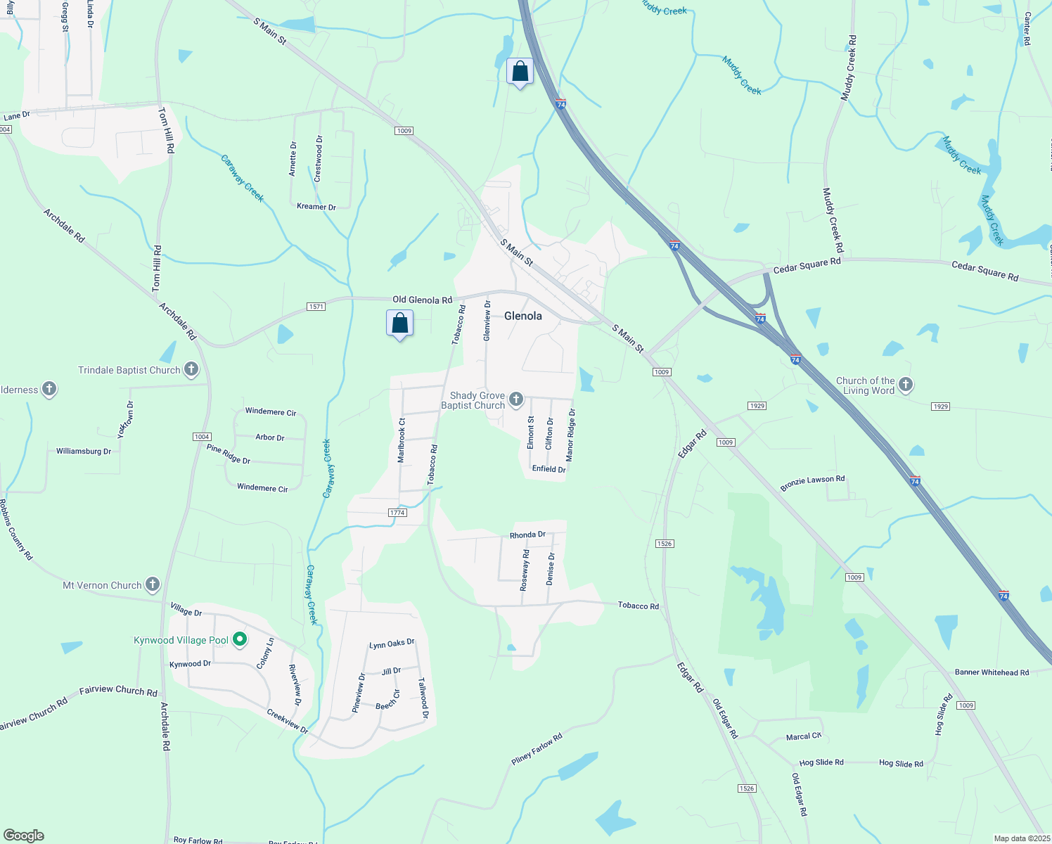 map of restaurants, bars, coffee shops, grocery stores, and more near 5183 Elmont Street in Archdale