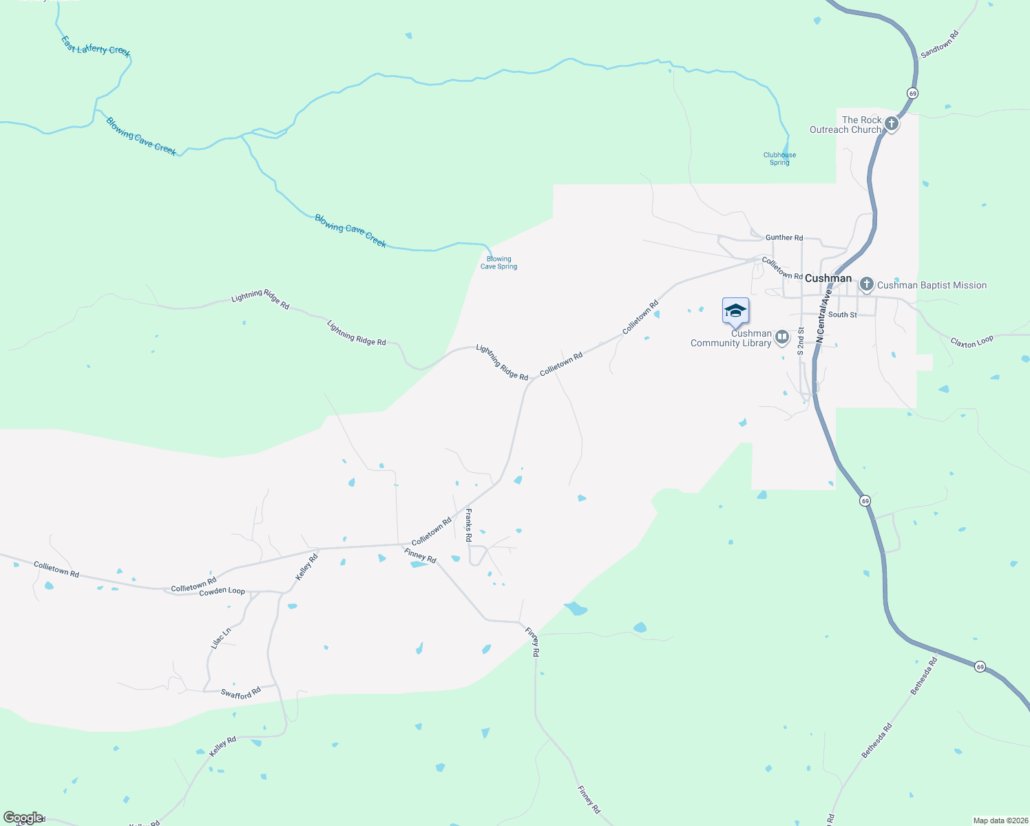 map of restaurants, bars, coffee shops, grocery stores, and more near 905 Collietown Road in Batesville