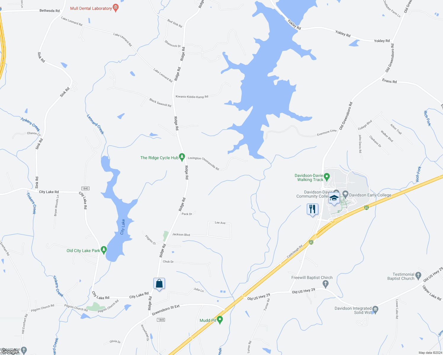map of restaurants, bars, coffee shops, grocery stores, and more near 360 Lexington-Thomasville Road in Lexington