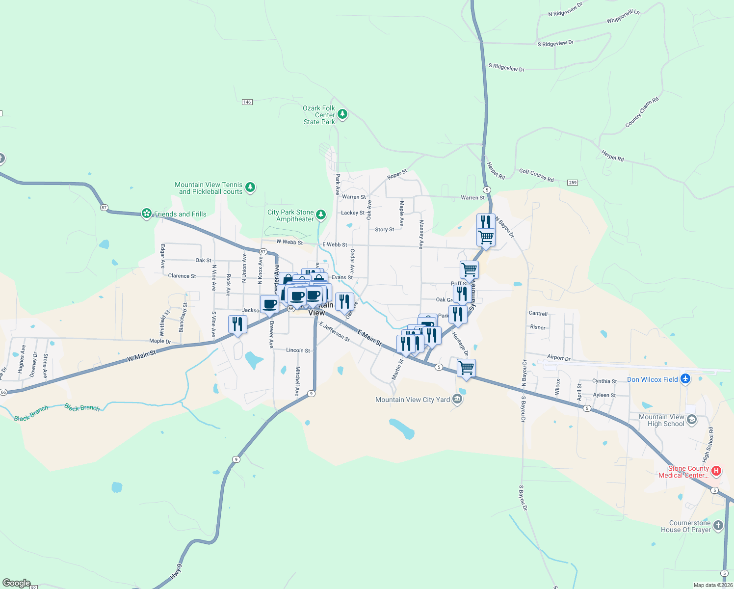 map of restaurants, bars, coffee shops, grocery stores, and more near 315 Oak Avenue in Mountain View