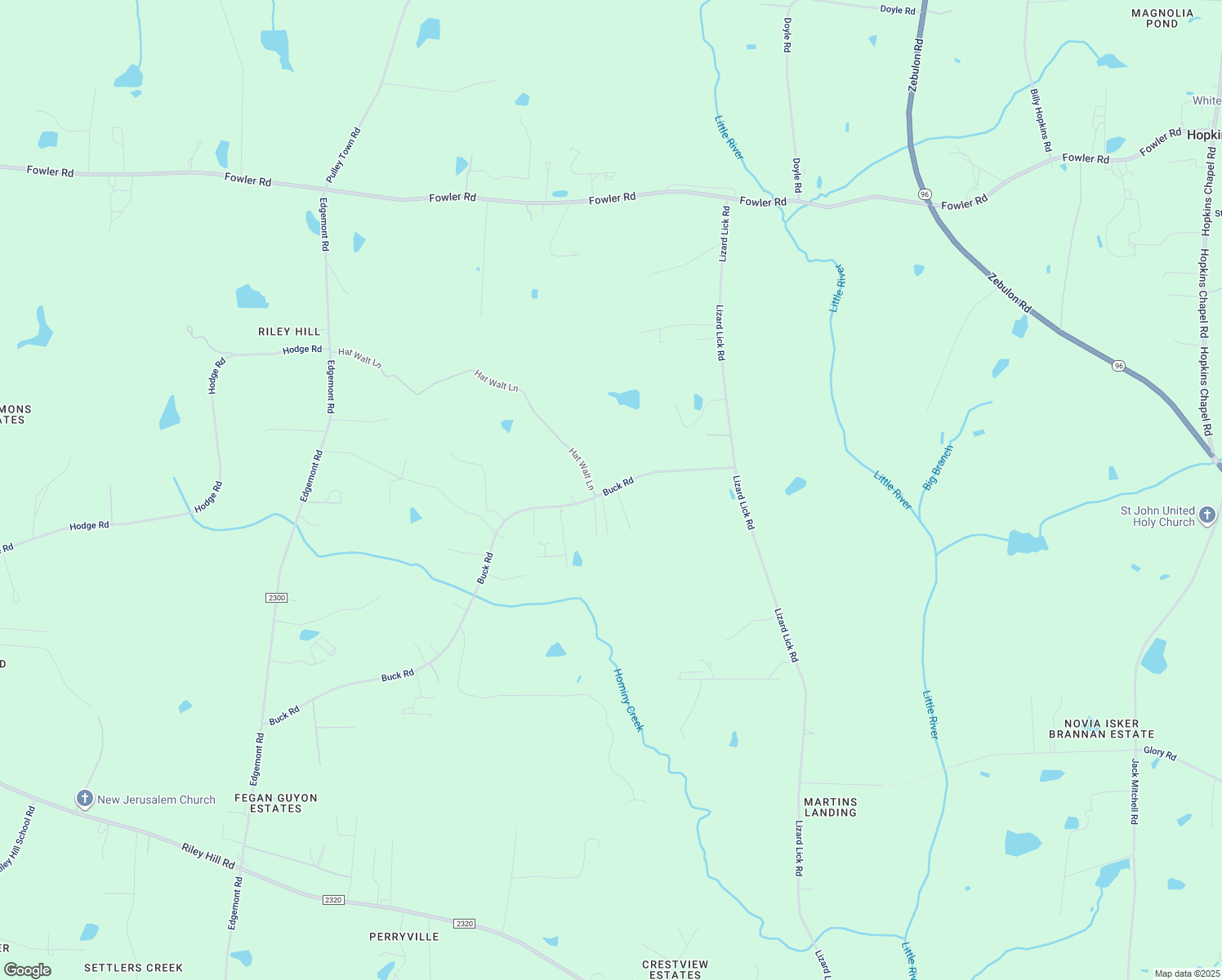 map of restaurants, bars, coffee shops, grocery stores, and more near 7512 Buck Road in Wendell