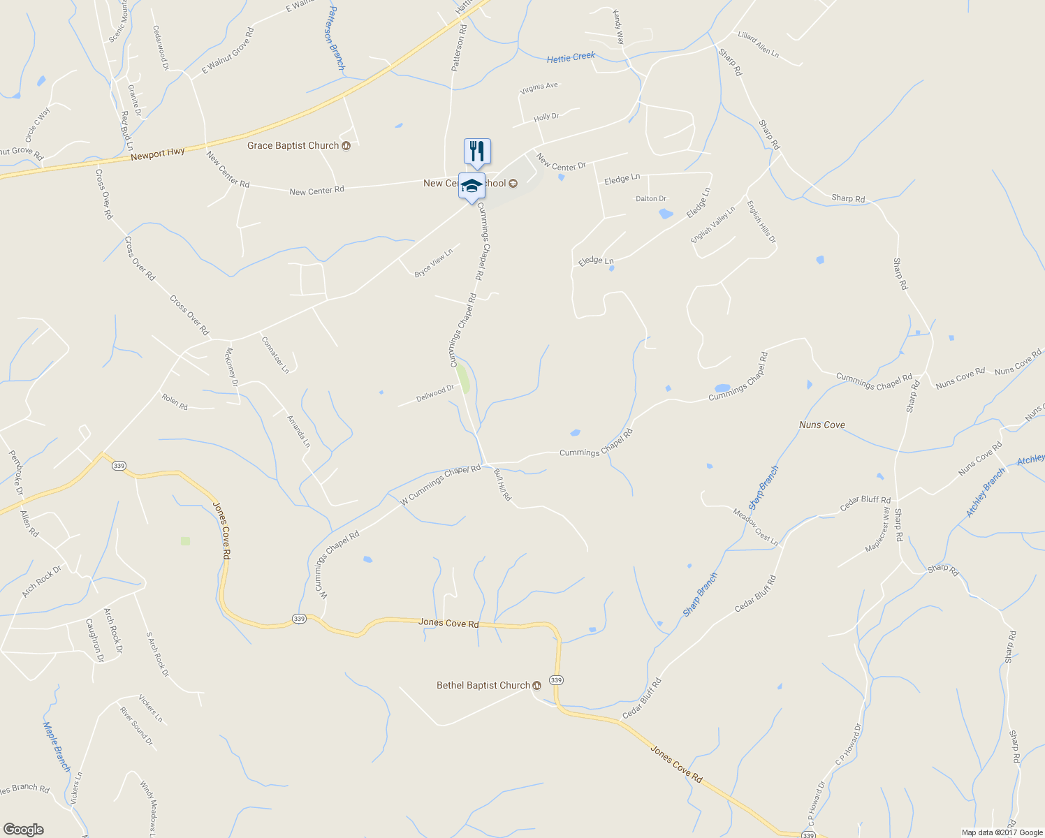 map of restaurants, bars, coffee shops, grocery stores, and more near 840 Cummings Chapel Road in Sevierville
