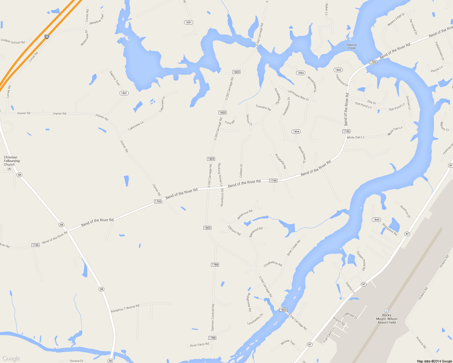 map of restaurants, bars, coffee shops, grocery stores, and more near 5796 Bend of the River Road in Rocky Mount
