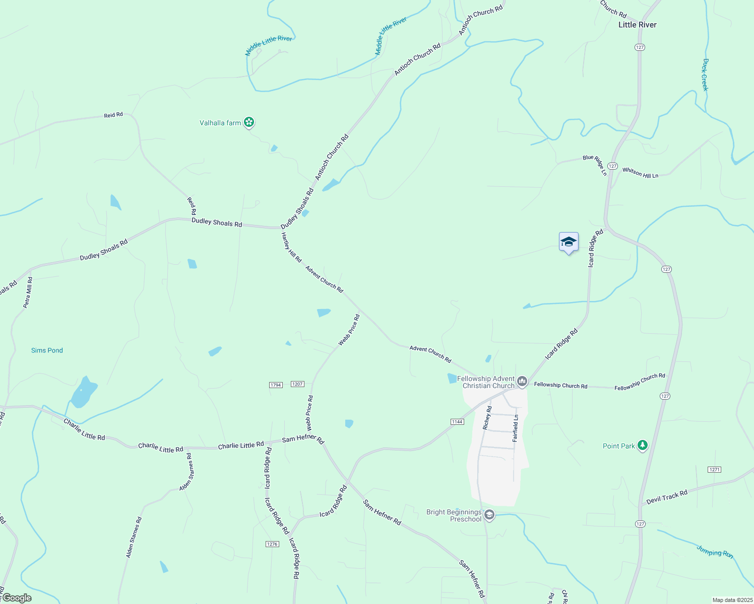 map of restaurants, bars, coffee shops, grocery stores, and more near 810 Advent Church Road in Taylorsville