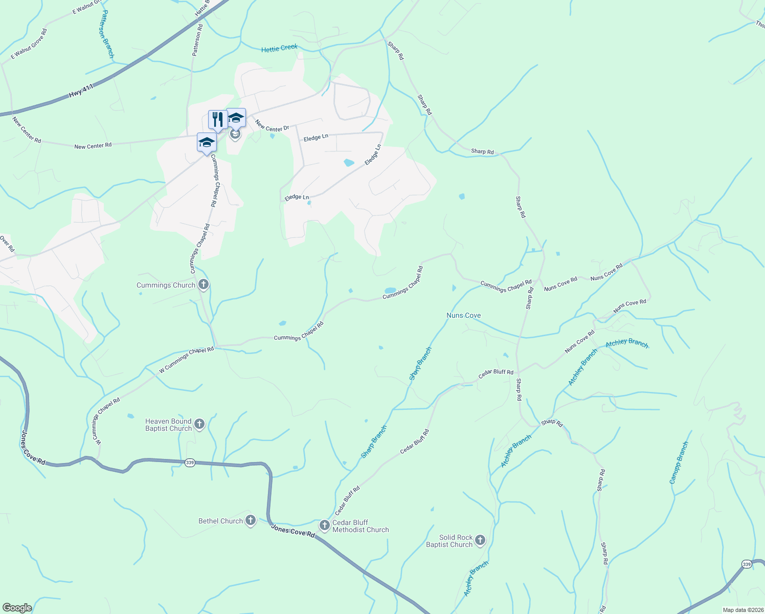 map of restaurants, bars, coffee shops, grocery stores, and more near 1121 Cummings Chapel Road in Sevierville