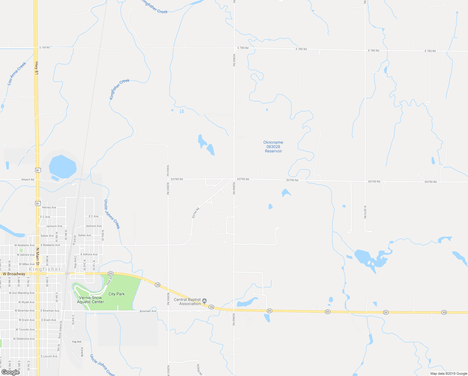 map of restaurants, bars, coffee shops, grocery stores, and more near Shaffenberg Road in Kingfisher