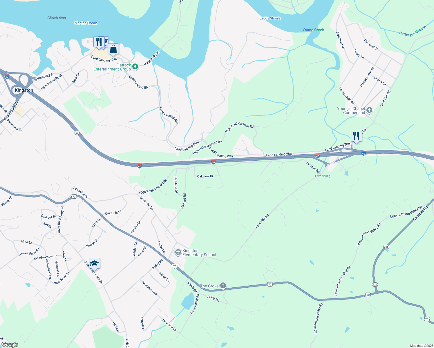 map of restaurants, bars, coffee shops, grocery stores, and more near 198 Chestnut View Drive in Kingston