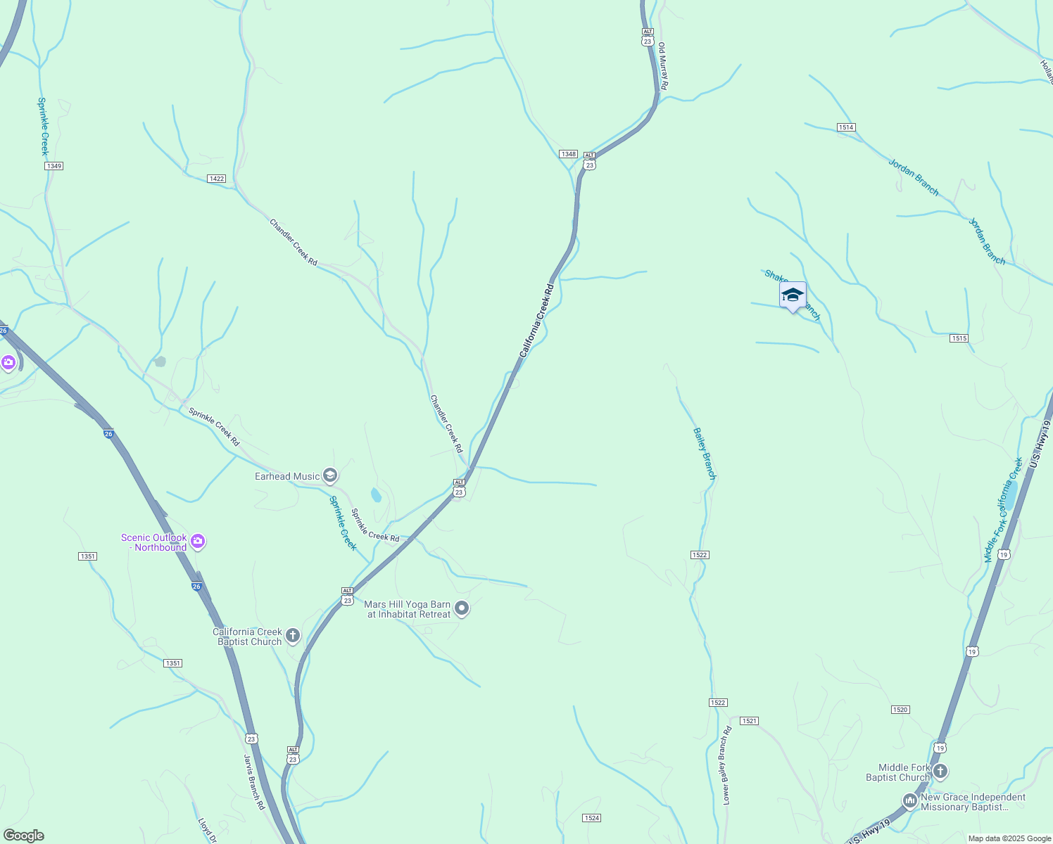 map of restaurants, bars, coffee shops, grocery stores, and more near 6132 U.S. 23 Alternate in Mars Hill