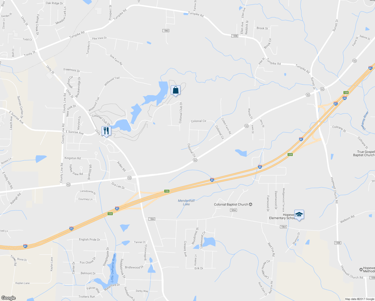 map of restaurants, bars, coffee shops, grocery stores, and more near 4904 Colonial Circle in Trinity