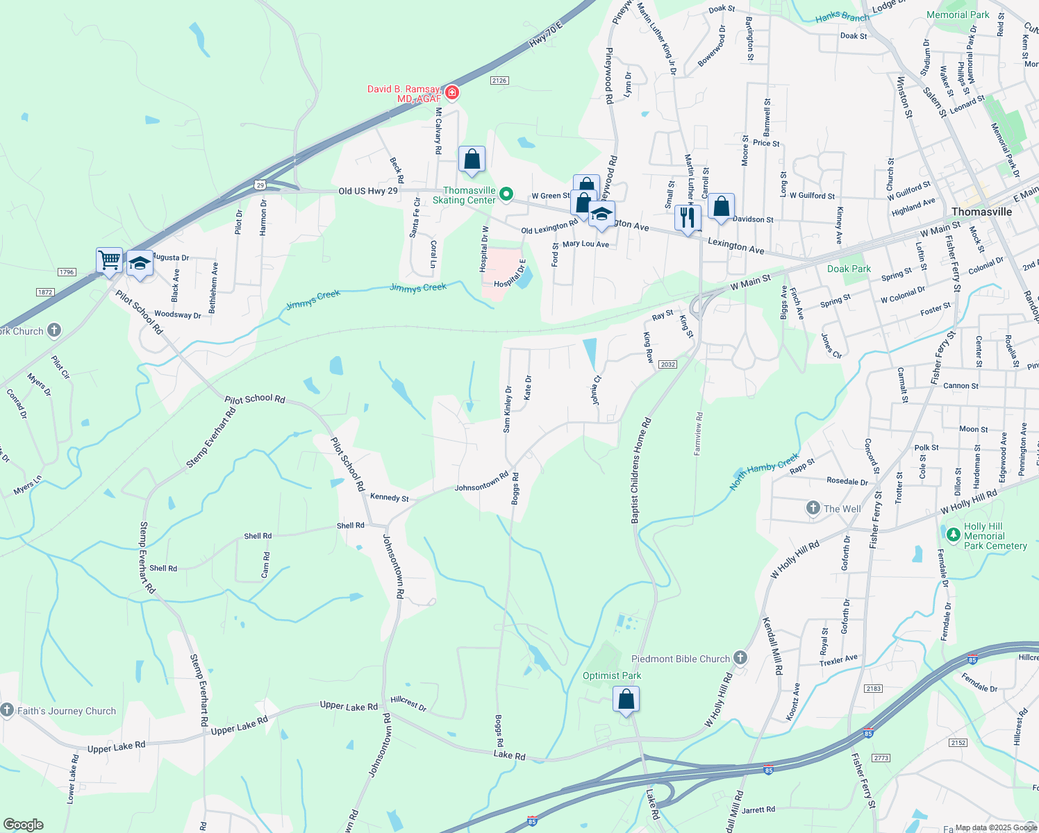 map of restaurants, bars, coffee shops, grocery stores, and more near 311 Kate Dr in Thomasville