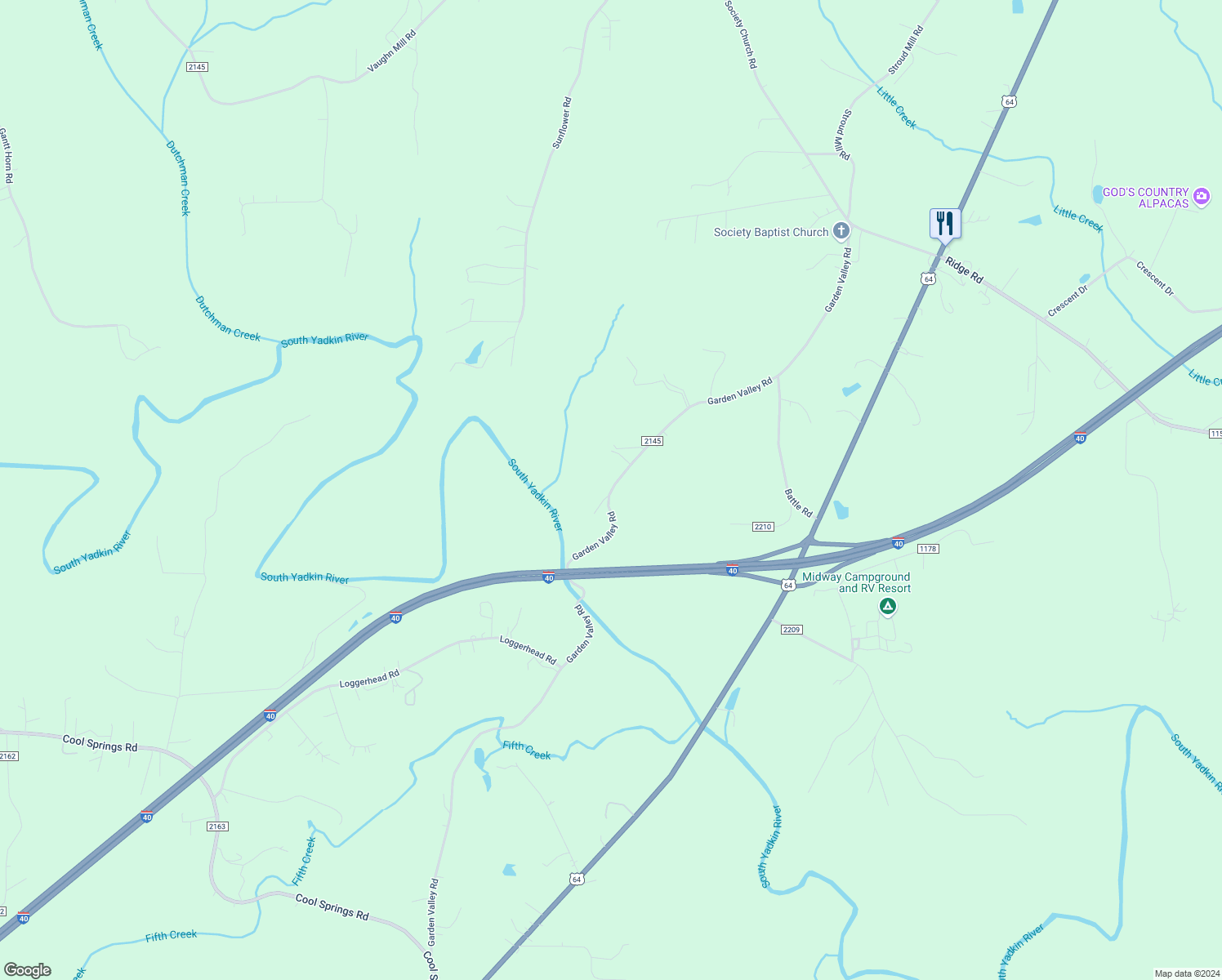 map of restaurants, bars, coffee shops, grocery stores, and more near State Road 2145 in Statesville