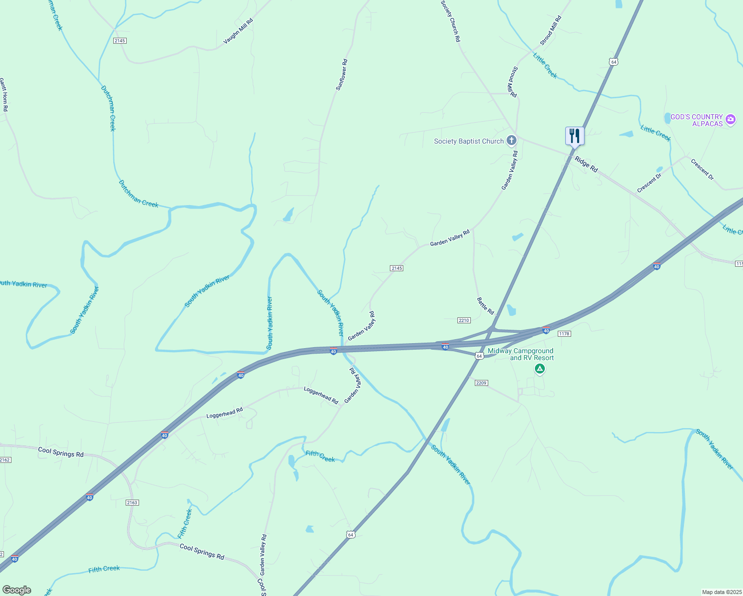 map of restaurants, bars, coffee shops, grocery stores, and more near State Road 2145 in Statesville
