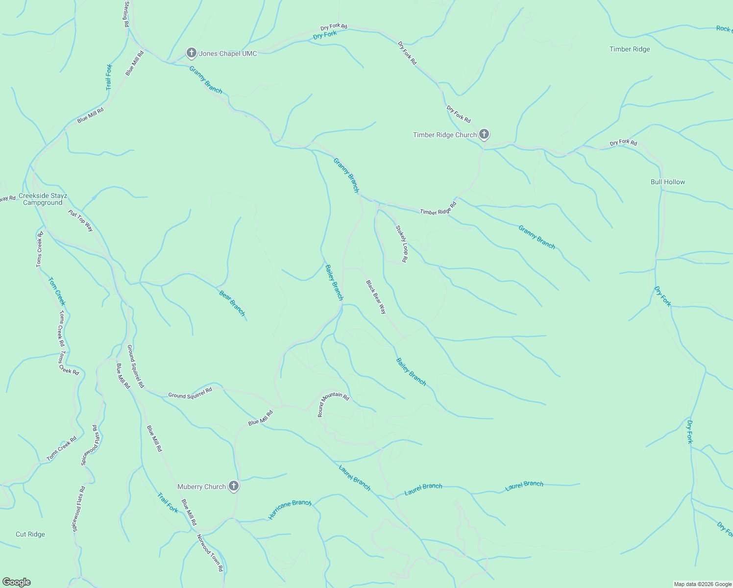 map of restaurants, bars, coffee shops, grocery stores, and more near 468 Bobcat Ridge Way in Cosby