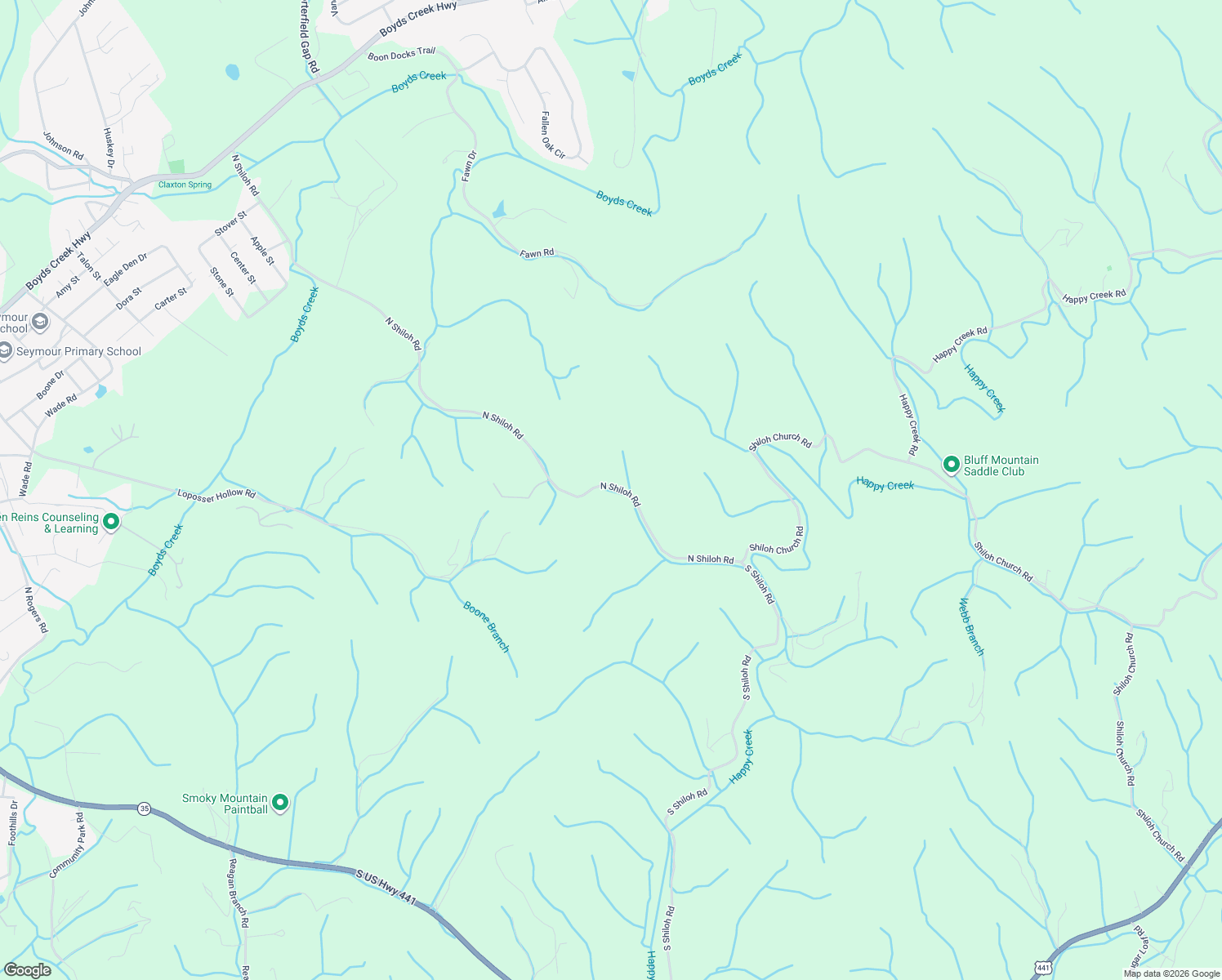 map of restaurants, bars, coffee shops, grocery stores, and more near 817 North Shiloh Road in Seymour