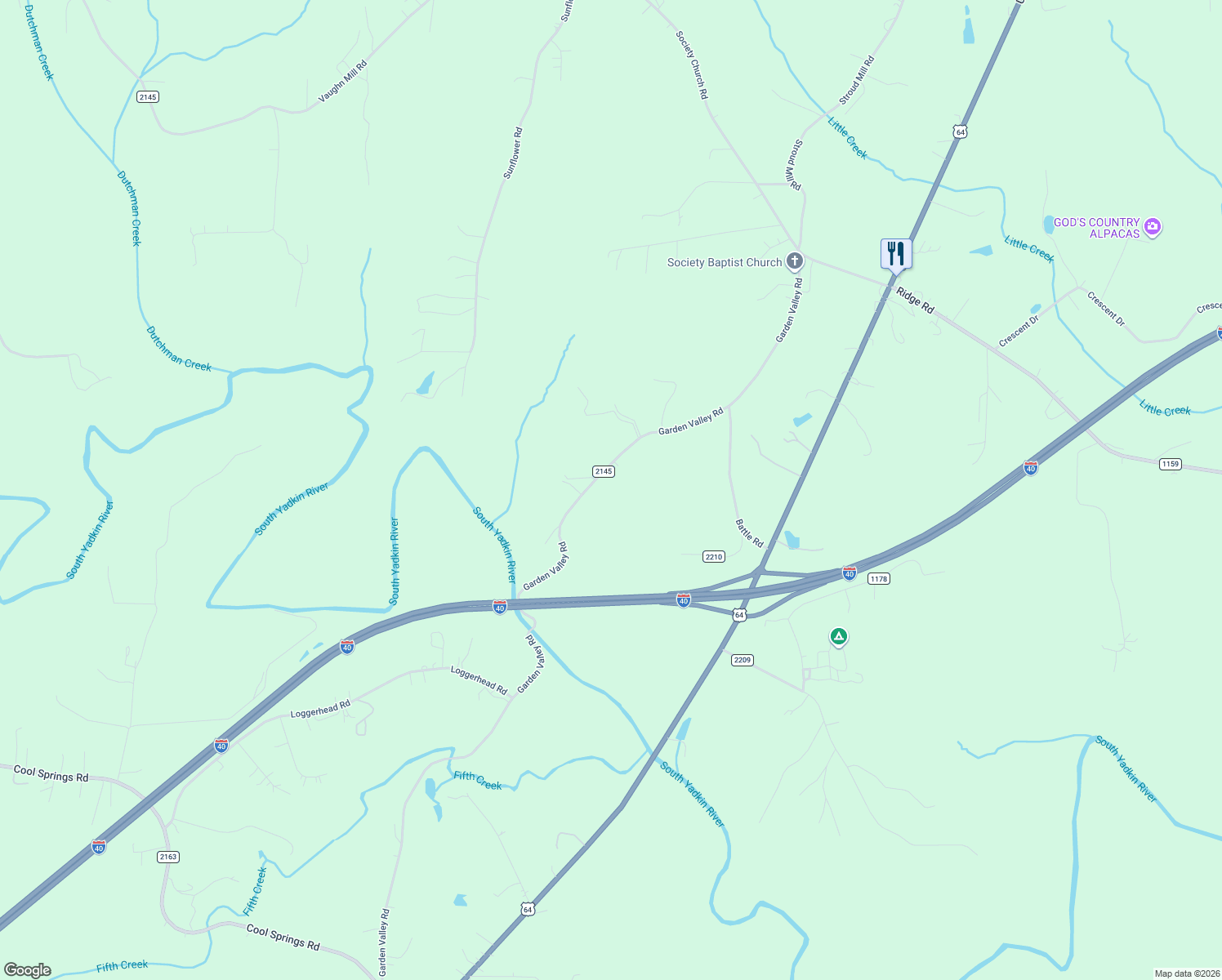 map of restaurants, bars, coffee shops, grocery stores, and more near 642 Garden Valley Road in Statesville