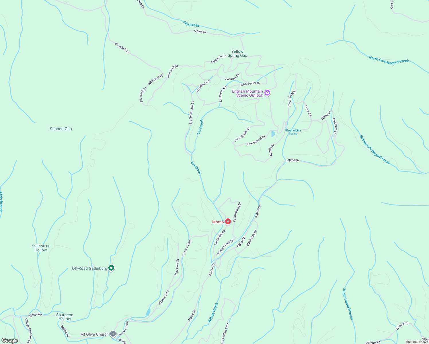 map of restaurants, bars, coffee shops, grocery stores, and more near Lin Creek Road in Sevierville
