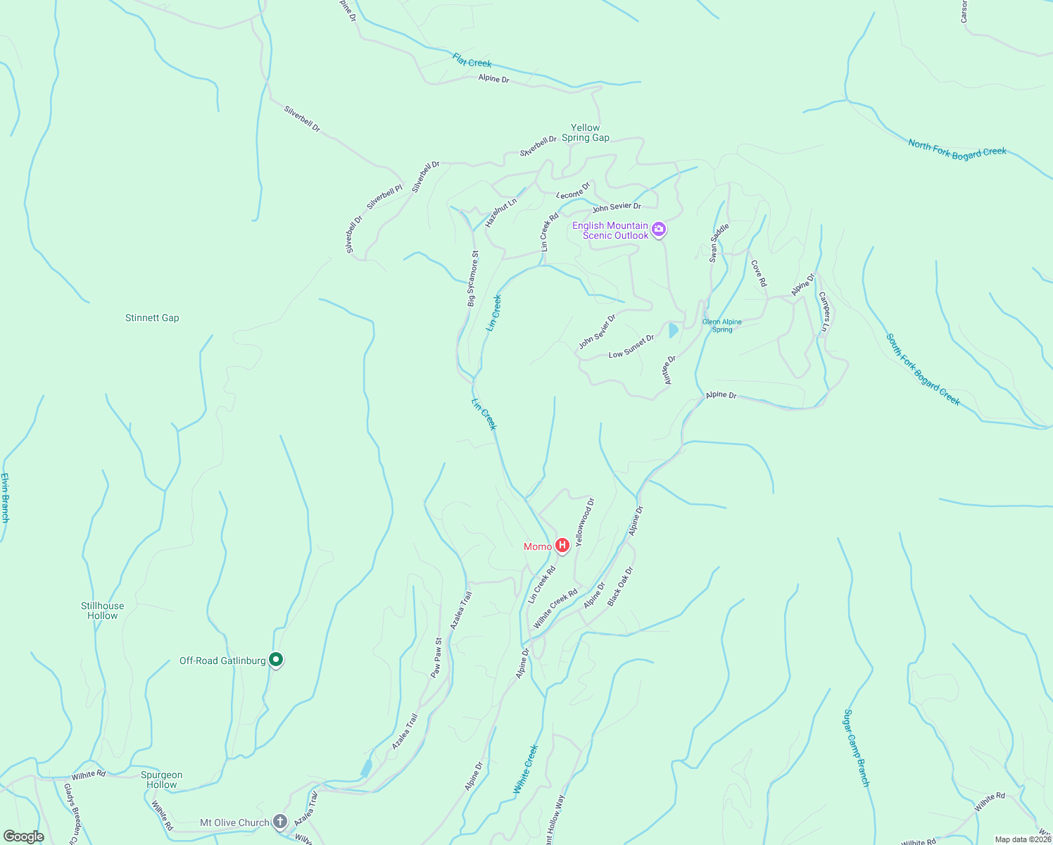 map of restaurants, bars, coffee shops, grocery stores, and more near Lin Creek Road in Sevierville